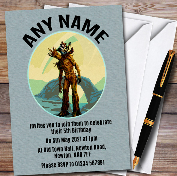 Groot Style Vintage Green Children's Personalised Birthday Party Invitations