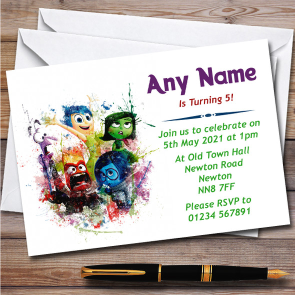 Inside Out Watercolour Splatter Children's Birthday Party Invitations