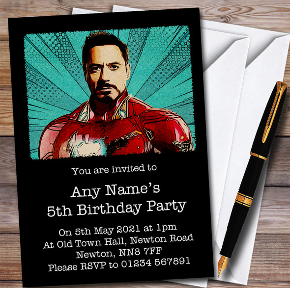 Iron Man Robert Downey Jr Children's Personalised Birthday Party Invitations