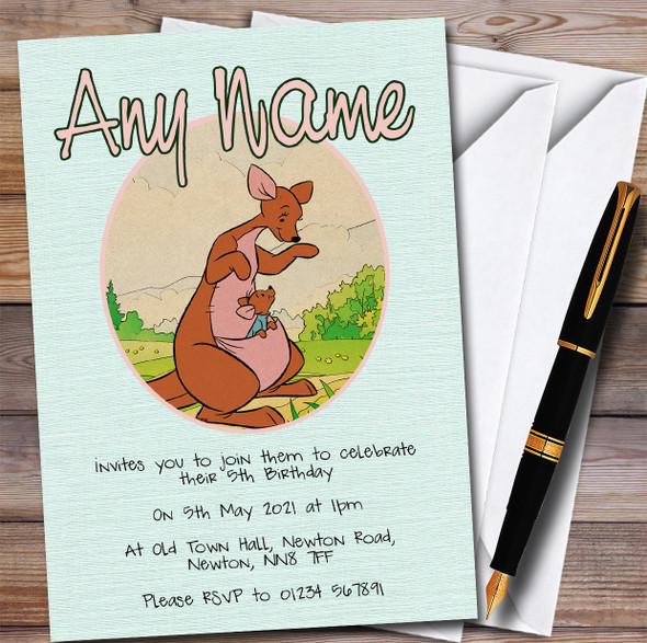 Kanga Winnie The Pooh Vintage Children's Personalised Birthday Party Invitations