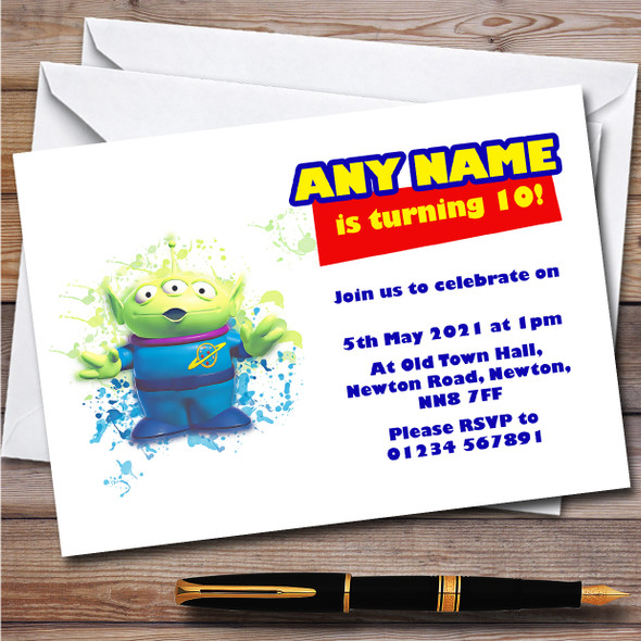 Lgm Toy Story Splatter Art Children's Personalised Birthday Party Invitations