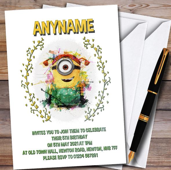 Minion Smudge Style Children's Kids Personalised Birthday Party Invitations