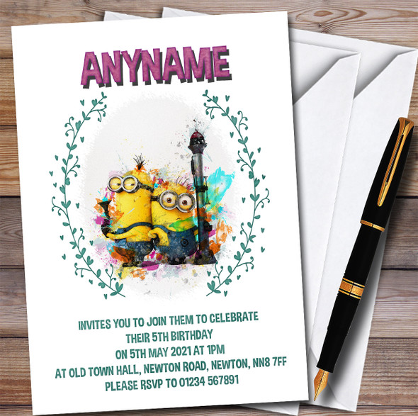 Minions Smudge Style 5 Children's Kids Personalised Birthday Party Invitations