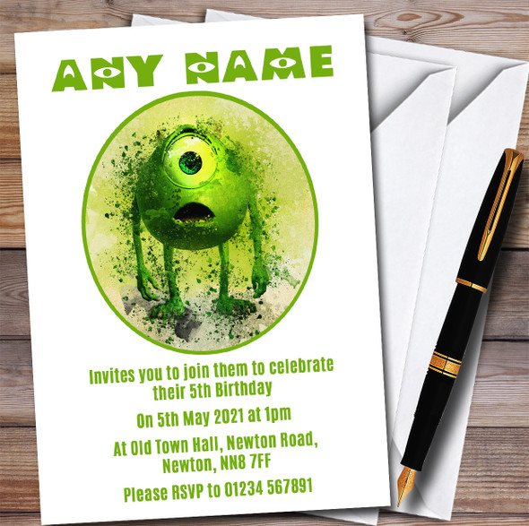Monsters Inc Mike Wazowski Children's Personalised Birthday Party Invitations