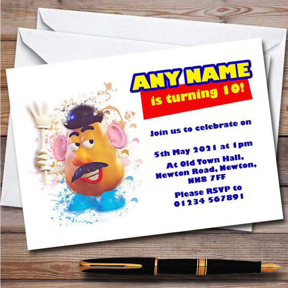 Mr Potato Head Toy Story Splatter Art Children's Birthday Party Invitations