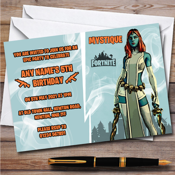 Mystique Gaming Comic Style Fortnite Skin Children's Birthday Party Invitations