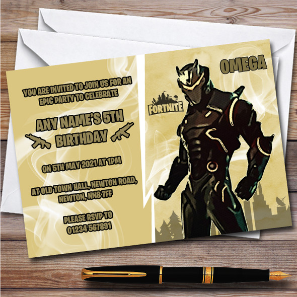 Omega Gaming Comic Style Fortnite Skin Children's Birthday Party Invitations