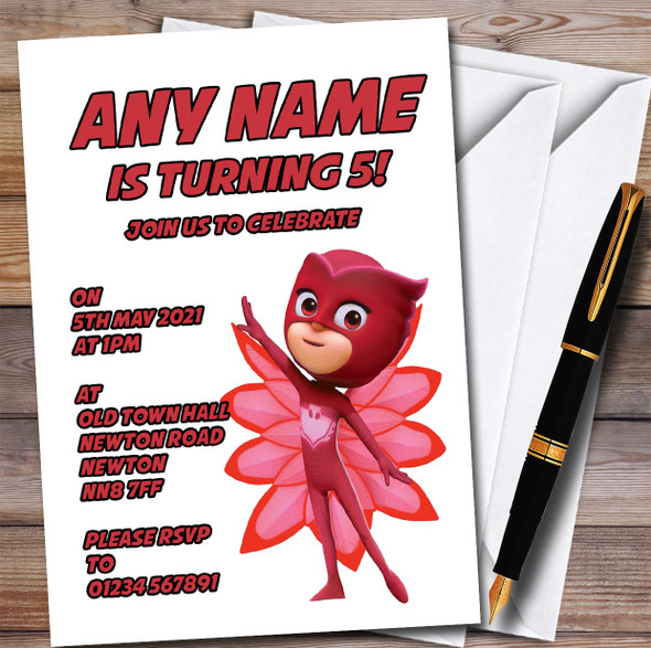 Pj Masks Owlette Art Children's Kids Personalised Birthday Party Invitations