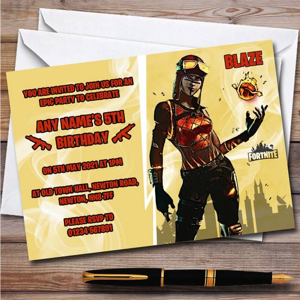 Blaze Gaming Comic Style Fortnite Skin Children's Birthday Party Invitations