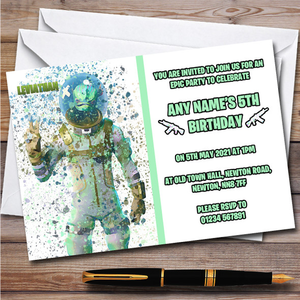 Splatter Art Gaming Fortnite Leviathan Children's Birthday Party Invitations