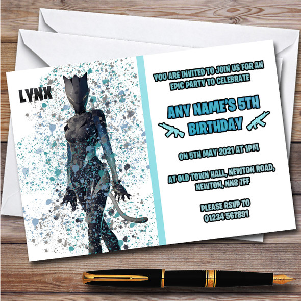 Splatter Art Gaming Fortnite Lynx Children's Birthday Party Invitations