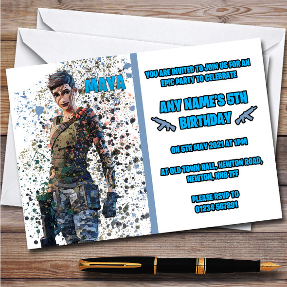 Splatter Art Gaming Fortnite Maya Children's Birthday Party Invitations