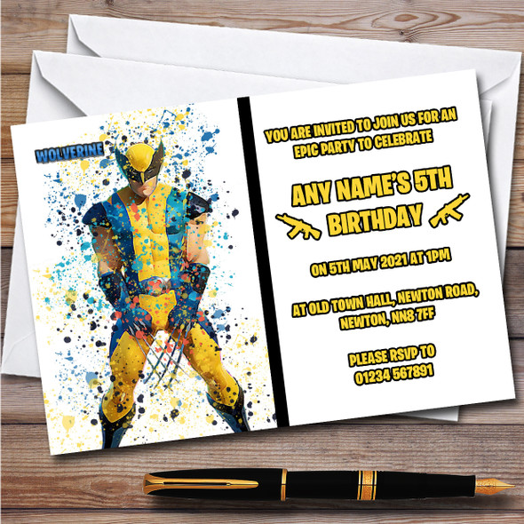 Splatter Art Gaming Fortnite Wolverine Children's Birthday Party Invitations