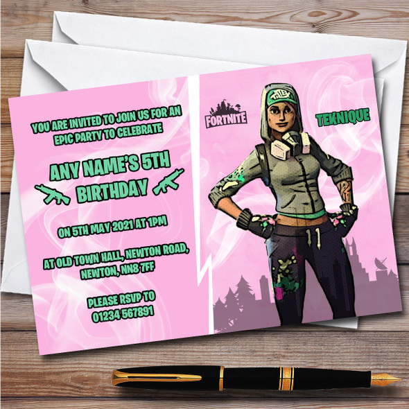 Teknique Gaming Comic Style Fortnite Skin Children's Birthday Party Invitations