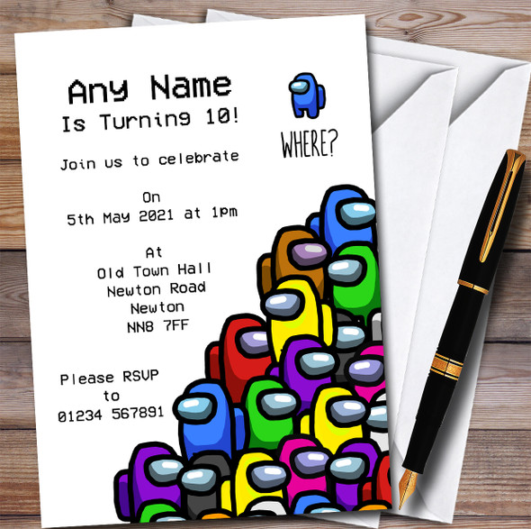 Among Us Character Pile Where Children's Personalised Birthday Party Invitations