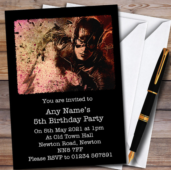 Flash Vintage Smudge Children's Kids Personalised Birthday Party Invitations