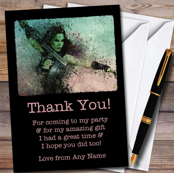 Gamora Watercolour Splatter Children's Birthday Party Thank You Cards