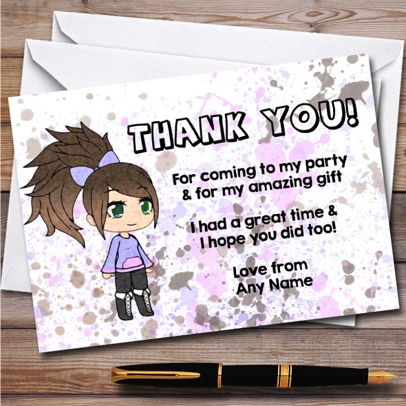 Gatcha Life Boots 'N' Bow Splatter Art Children's Birthday Party Thank You Cards