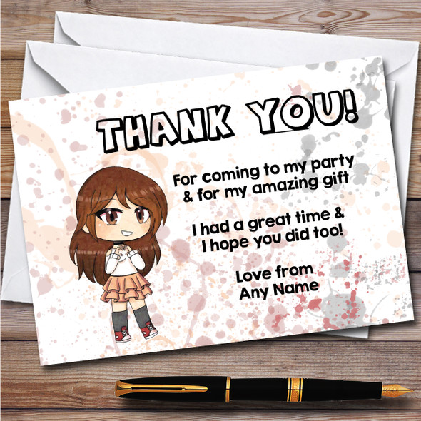 Gatcha Life Eazy Peachy Children's Personalised Birthday Party Thank You Cards