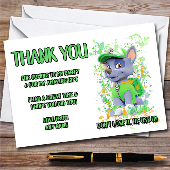 Paw Patrol Rocky Splatter Art Children's Birthday Party Thank You Cards