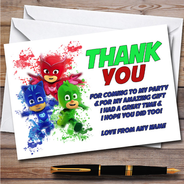 Pj Masks Gang Splatter Art Children's Birthday Party Thank You Cards