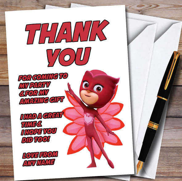 Pj Masks Owlette Art Children's Kids Personalised Birthday Party Thank You Cards