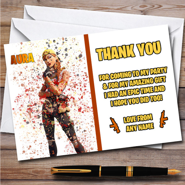 Splatter Art Gaming Fortnite Aura Children's Birthday Party Thank You Cards