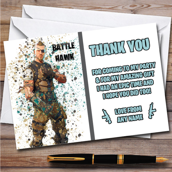 Splatter Art Gaming Fortnite Battle Hawk Birthday Party Thank You Cards