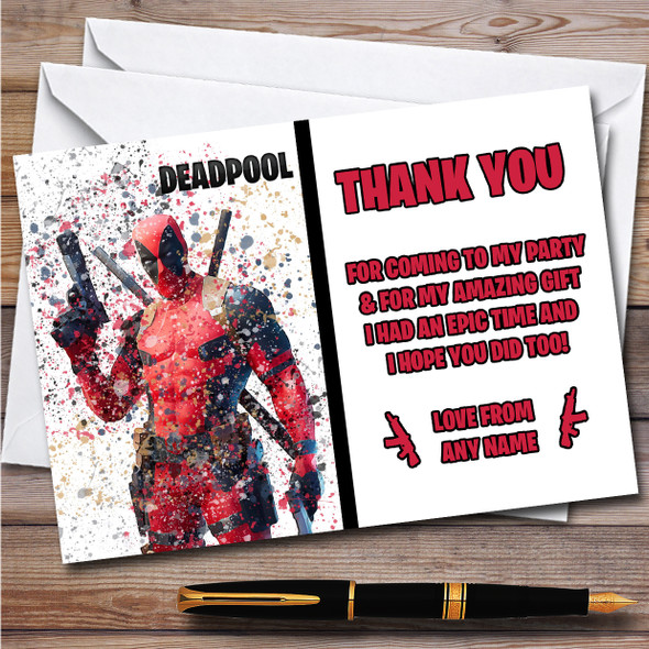Splatter Art Gaming Fortnite Deadpool Children's Birthday Party Thank You Cards