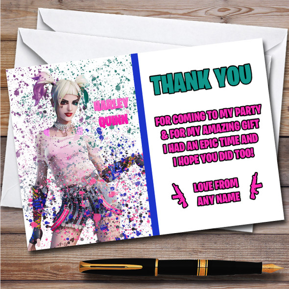 Splatter Art Gaming Fortnite Harley Quinn Birthday Party Thank You Cards