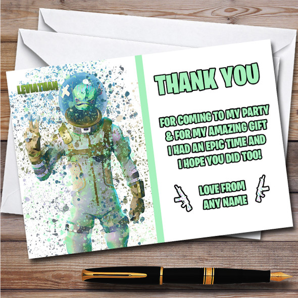 Splatter Art Gaming Fortnite Leviathan Children's Birthday Party Thank You Cards