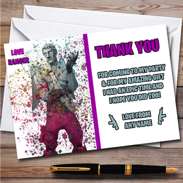 Splatter Art Gaming Fortnite Love Ranger Birthday Party Thank You Cards