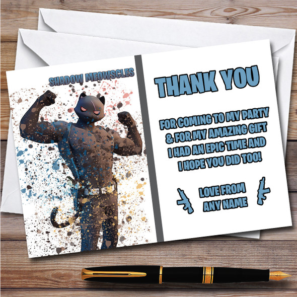 Splatter Art Gaming Fortnite Shadow Meowscles Birthday Party Thank You Cards