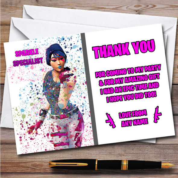 Splatter Art Gaming Fortnite Sparkle Specialist Birthday Party Thank You Cards