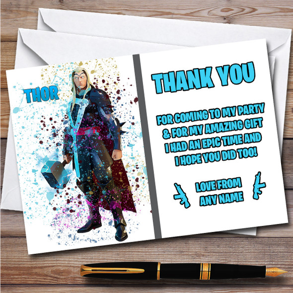 Splatter Art Gaming Fortnite Thor Children's Birthday Party Thank You Cards