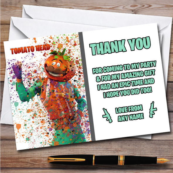 Splatter Art Gaming Fortnite Tomato Head Birthday Party Thank You Cards