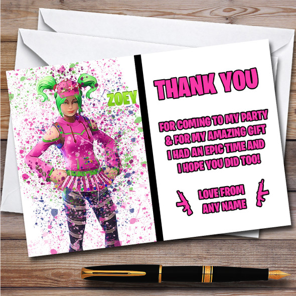 Splatter Art Gaming Fortnite Zoey Children's Birthday Party Thank You Cards
