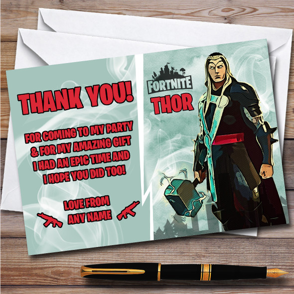Thor Gaming Comic Style Fortnite Skin Children's Birthday Party Thank You Cards