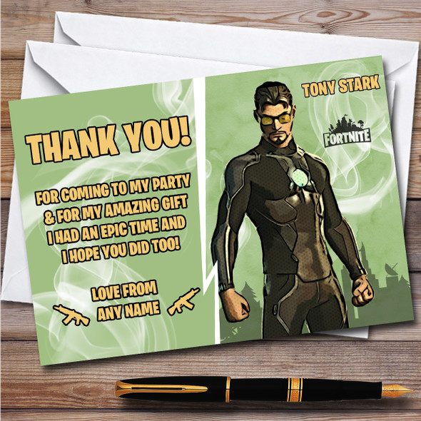 Tony Stark Gaming Comic Style Fortnite Skin Birthday Party Thank You Cards