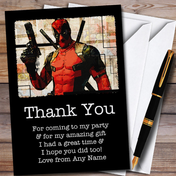 Deadpool Vintage Retro Children's Personalised Birthday Party Thank You Cards