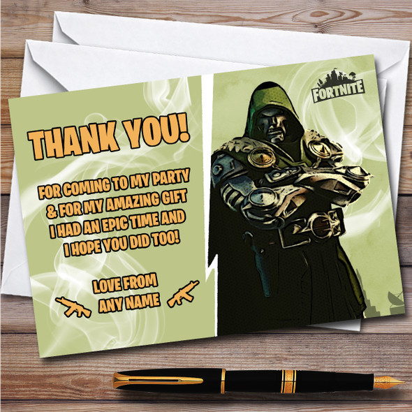 Doctor Doom Gaming Comic Style Fortnite Skin Birthday Party Thank You Cards