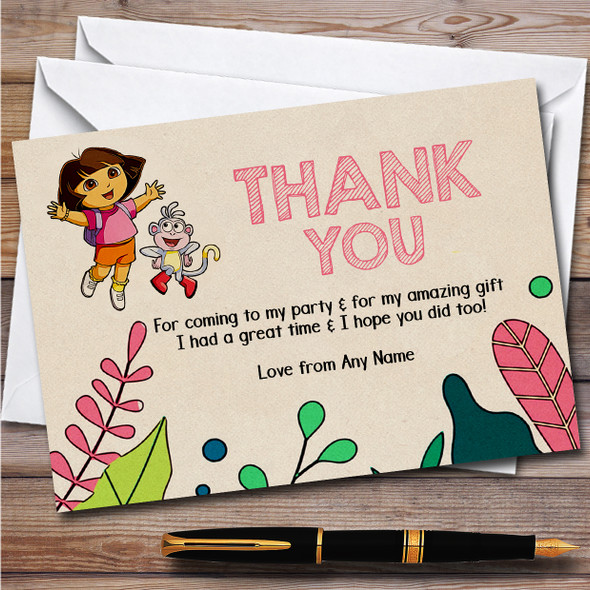 Dora The Explorer Vintage Retro Children's Birthday Party Thank You Cards