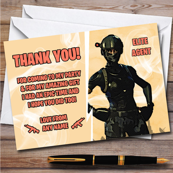 Elite Agent Gaming Comic Style Fortnite Skin Birthday Party Thank You Cards