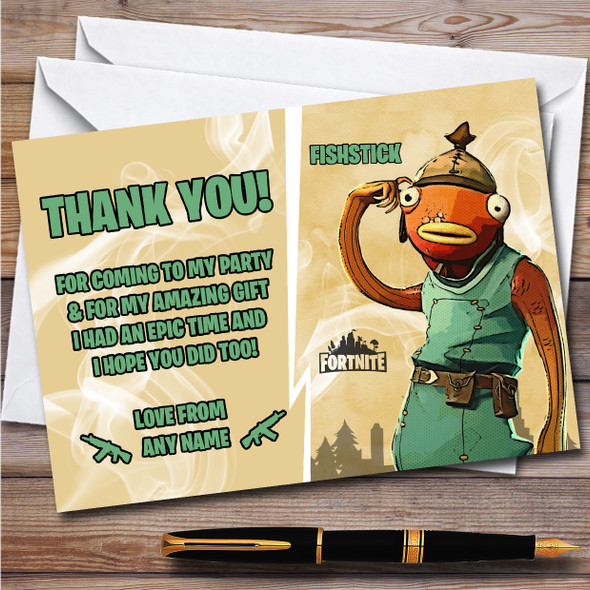 Fishstick Gaming Comic Style Fortnite Skin Birthday Party Thank You Cards