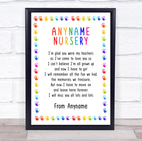 Rainbow Handprint Poem For Nursery & School Teachers Personalised Wall Art Print