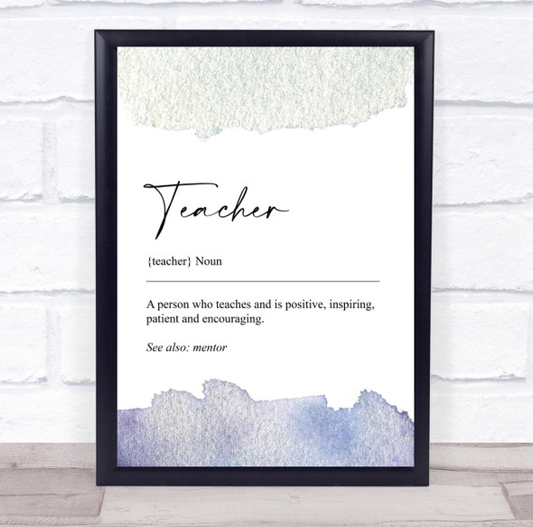 Noun Teacher Word Definition Minimalist Ink Spill Personalised Wall Art Print