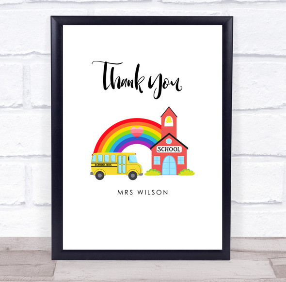 Thank You Teacher School Bus Rainbow Personalised Wall Art Print