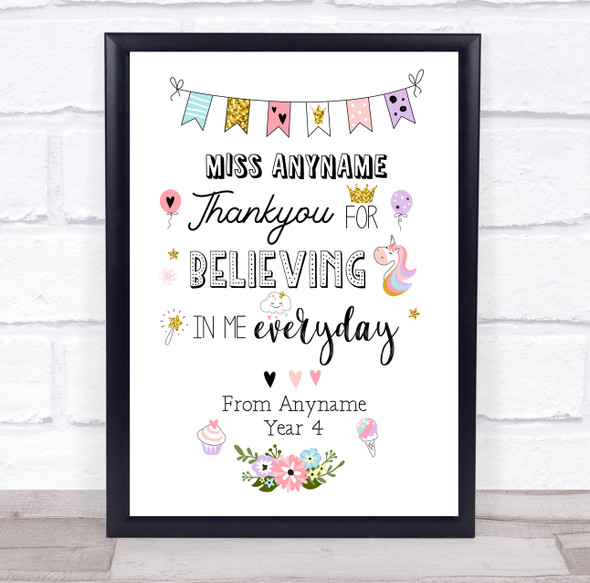 Thank You Teacher Floral Magical Personalised Wall Art Print