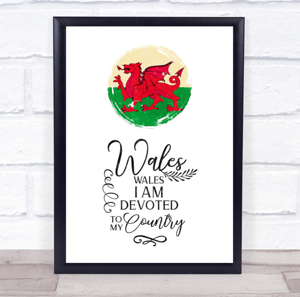 Welsh Flag & Quote Grunge Painted Button  Wall Art Print