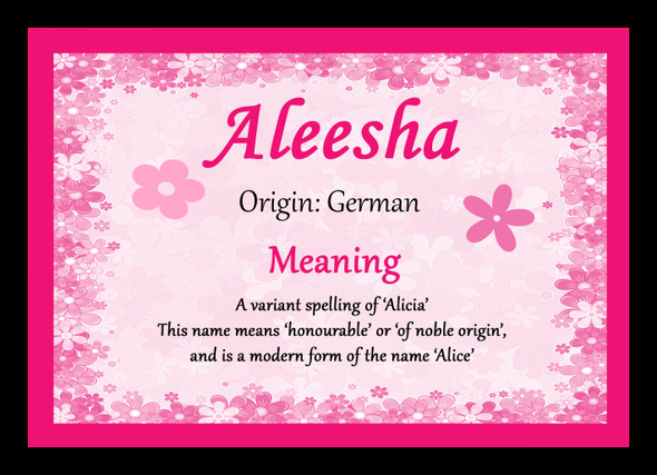 Aleesha Personalised Name Meaning Mousemat